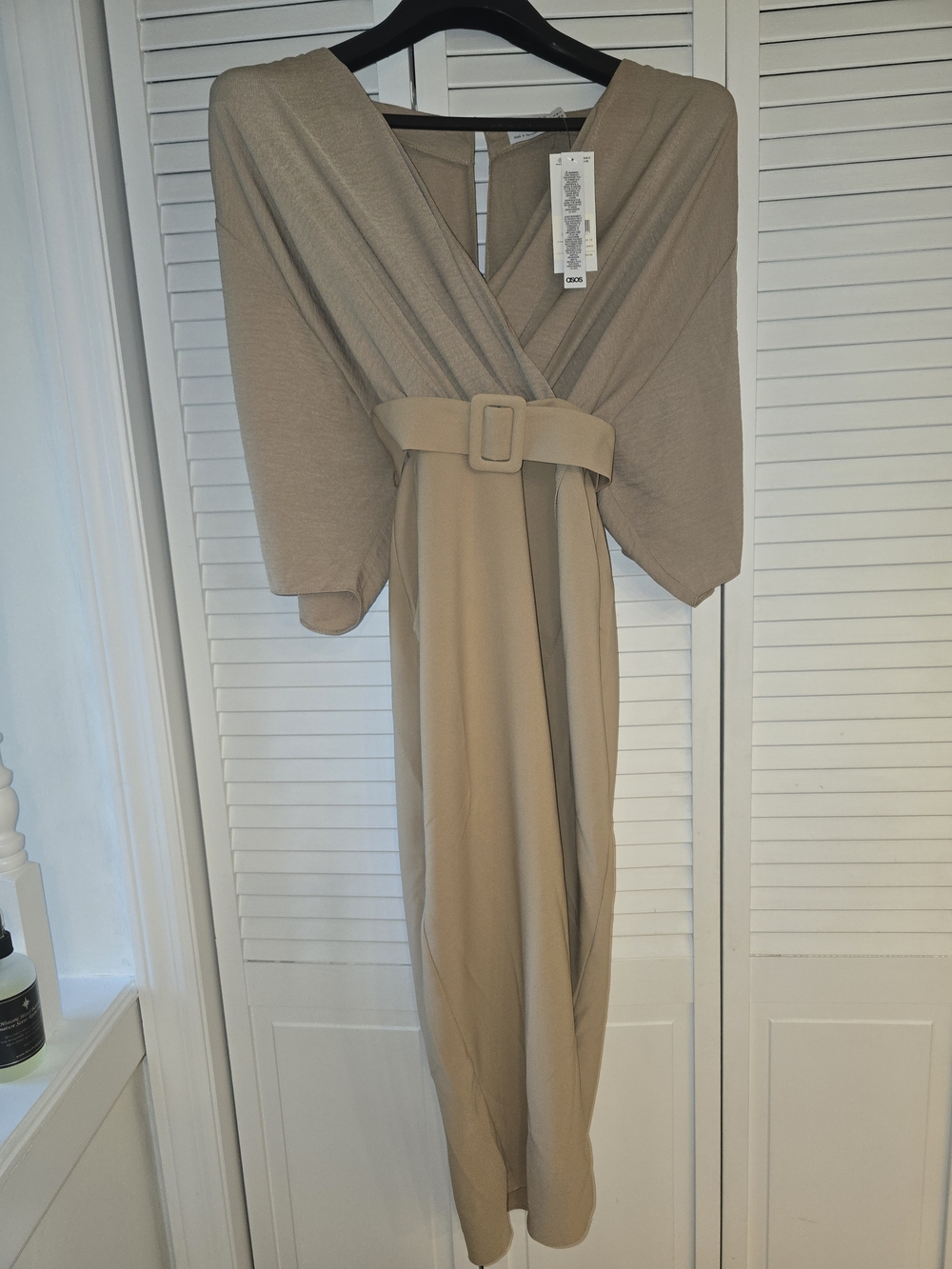 ASOS Beige Wrap Midi Dress with Belt